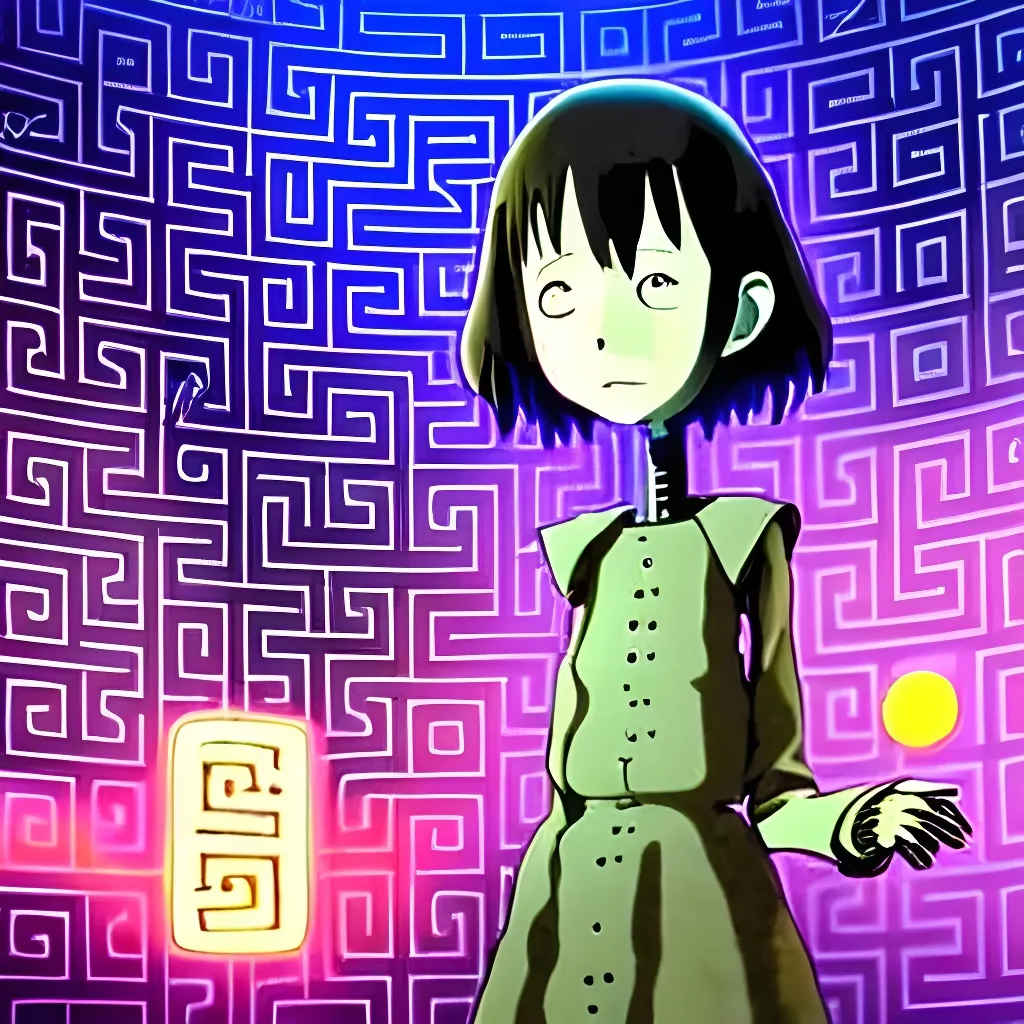 Prompt: Lain, anime. Ultra realistic hyper realistic octane render digital airbrush Studio ghibli poster of a smart and happy middle aged artificial intelligence artist woman walking trough a Circuit board labyrinth maze laboratory in the style of Coraline and Corpse Bride and Don't Starve. 

Multidimensional dreamy poetic emotional illusion by Sho Murase, Anna Dittmann, Bernie Wrightson, Tom Bagshaw and tim Burton. slightly inspired by eyvind earle and Alice in wonderland. 

Programming code. Network. Neural network. Technology. Easel. Paint. Space, friendship, blessings,  strength, stars, Constellations. Druid. Lillies. Trees. Soft digital. Symmetry.  Symmetrical. Balanced. 