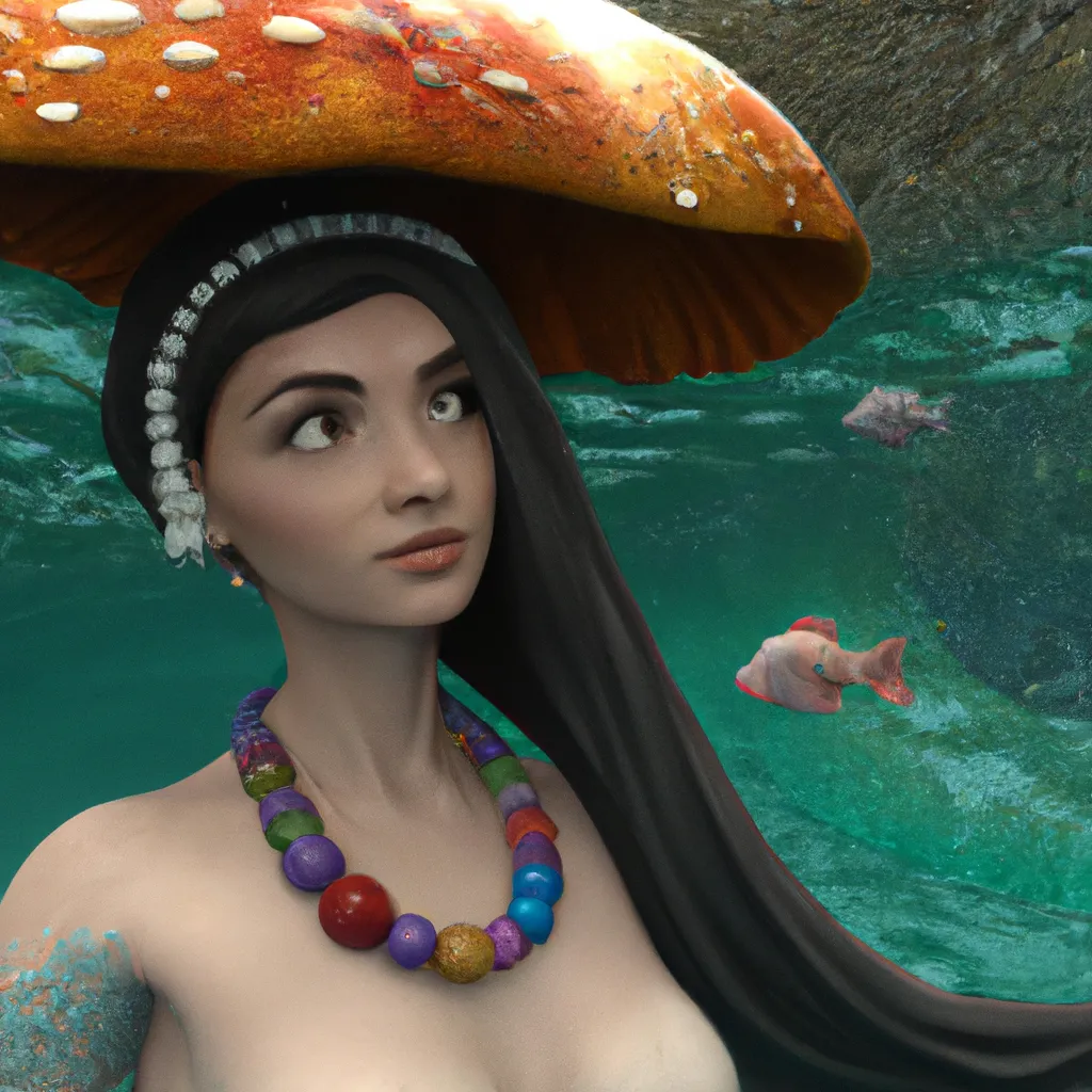 Prompt: A stunningly beautiful mermaid girl, 8k, mushroom hat, fantasy, hyper sharp focus, super resolution, stunning intricate detail, pixar, disney, animation, anime, animated, dramatic lighting, hyper resolution, octane render, fantasy, cinematic lighting, ultra realistic 4k