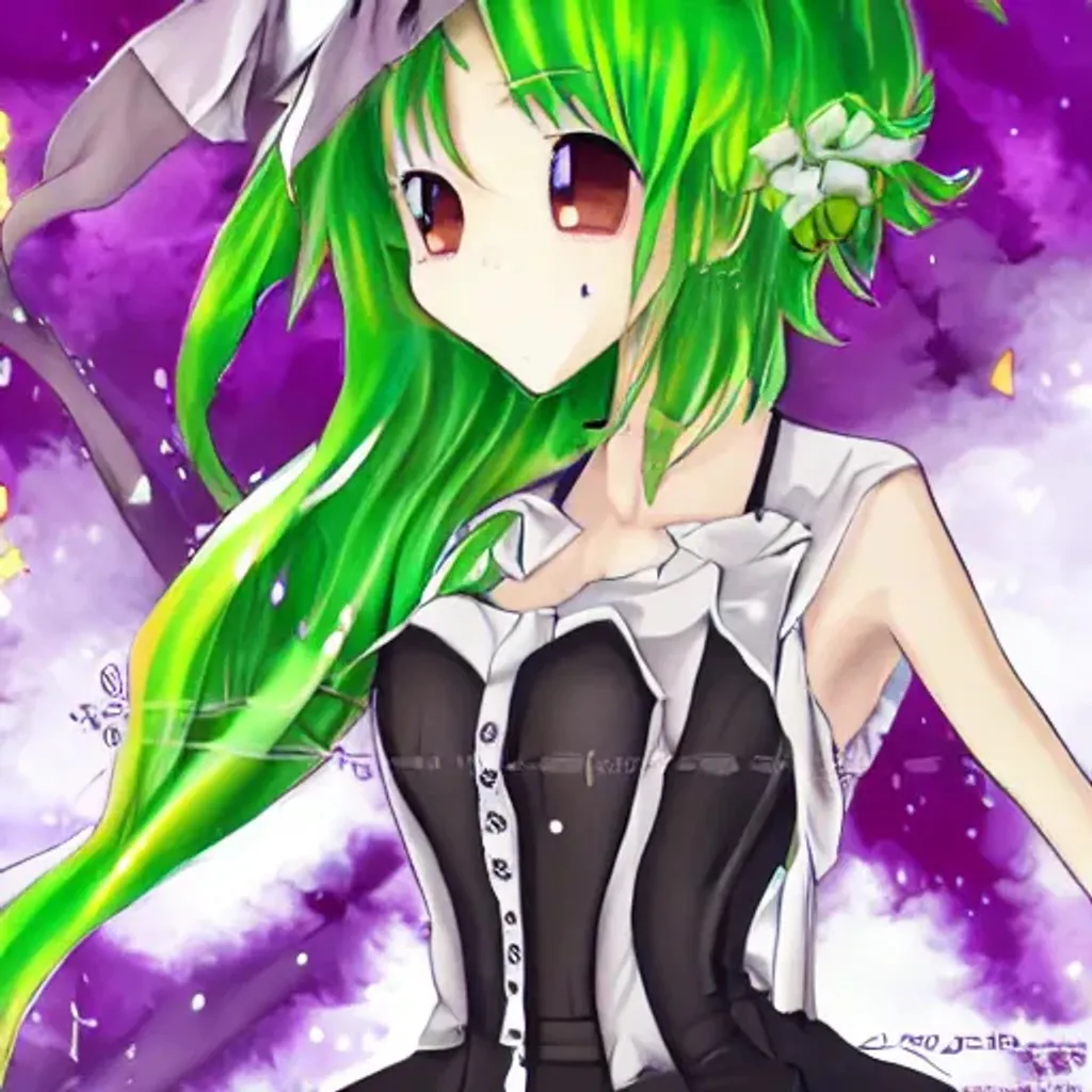 Prompt: Anime, Green One, Beautiful Joker Witch. April Outfit, Spring Joy. Highres, Flipper Kendrick. 