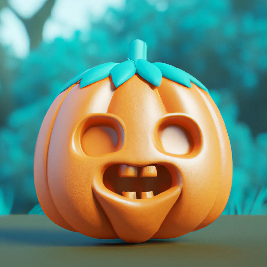 Prompt: cute 3D render of a orange pumpkin head in a clay style, frontal view, blue spooky forest background, substance 3d painted, blender, smooth texture, high resolution, trending on behance.net, by Carlos Behrens