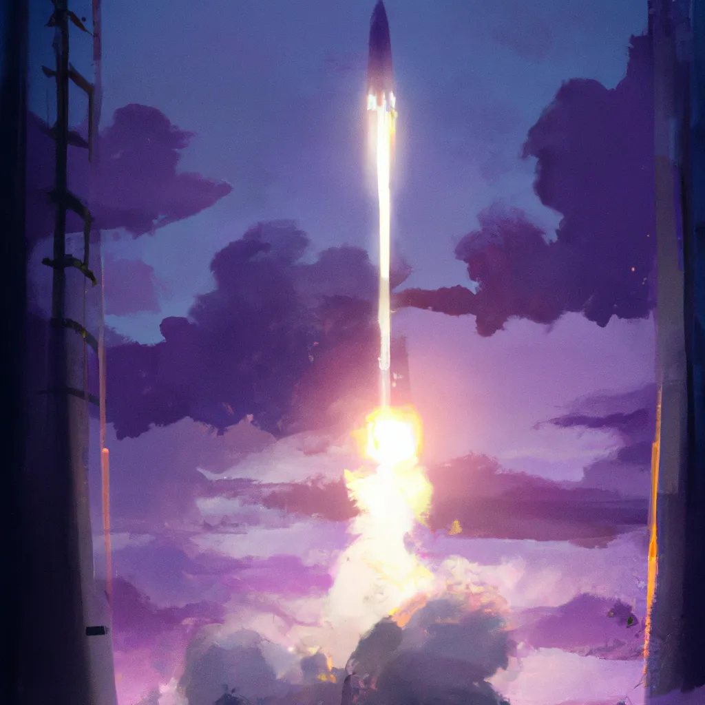 Prompt: a painting of a rocket launching into the sky, a matte painting by Victor Mosquera, featured on Artstation, space art, concept art, matte painting, speedpainting