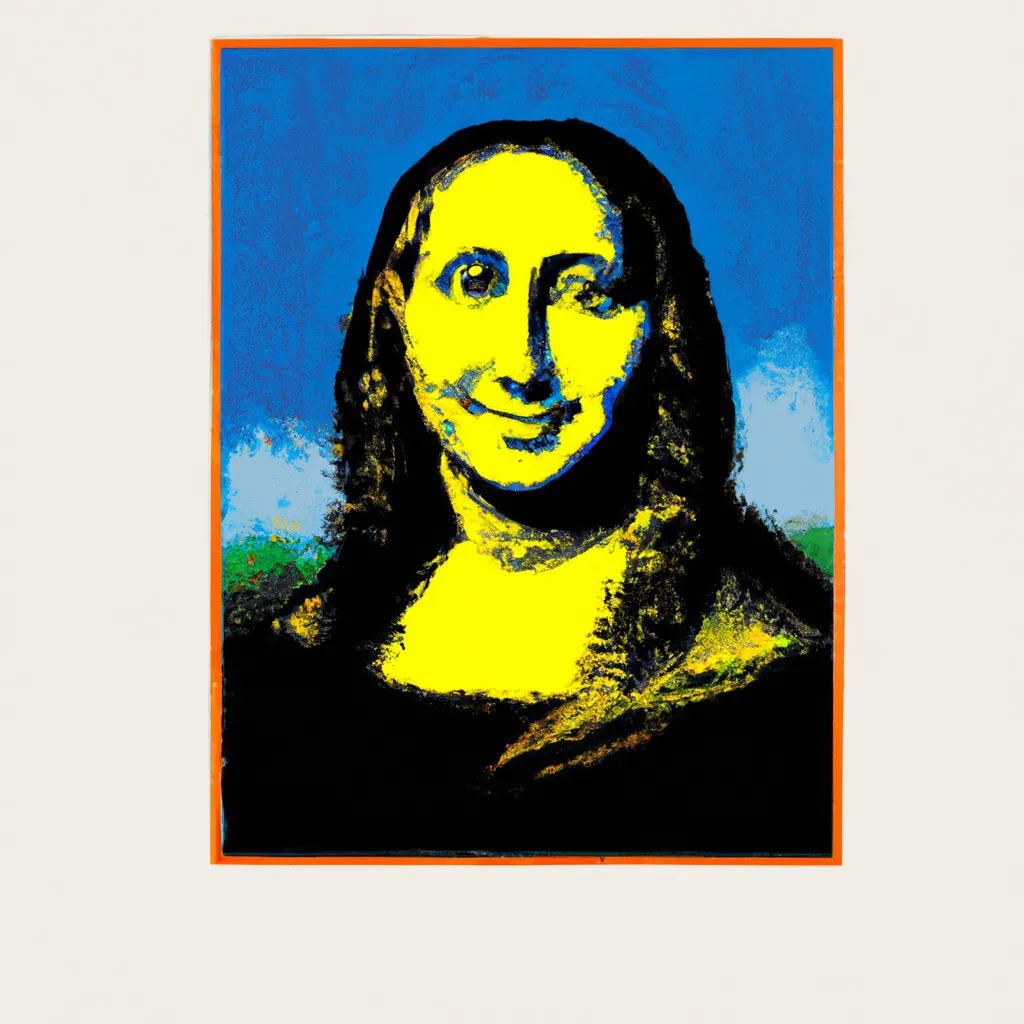 Prompt: Mona Lisa, by Andy Warhol
