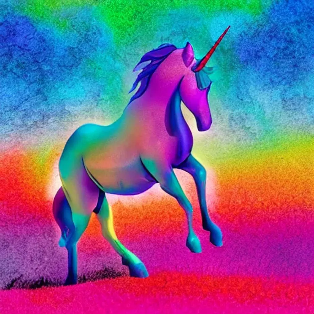 Prompt: riding on a unicorn in  colorfoul landscape