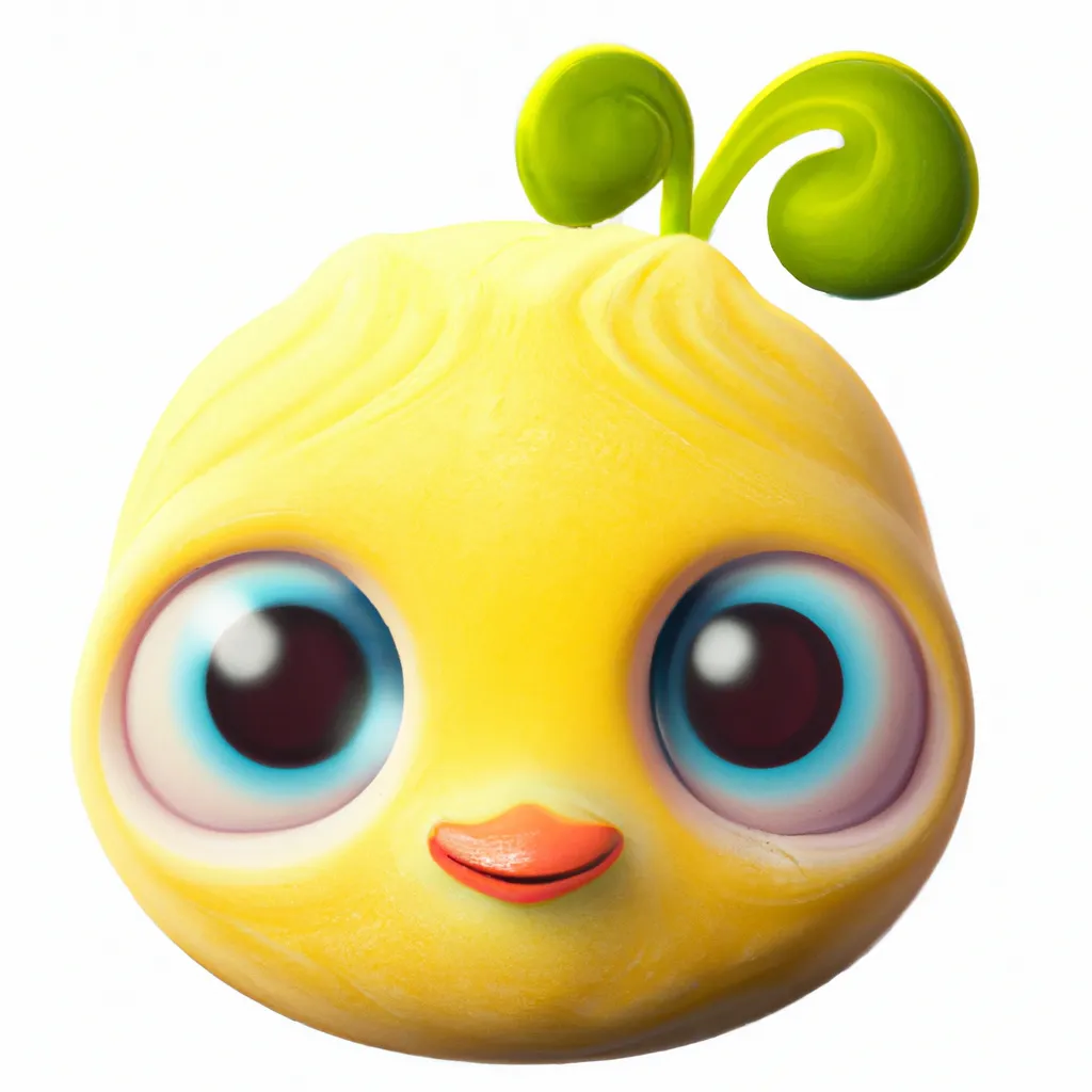 Prompt: A small cute baby creature looking like a lemon. Cute, disney and pixar cartoon style. Realistic.