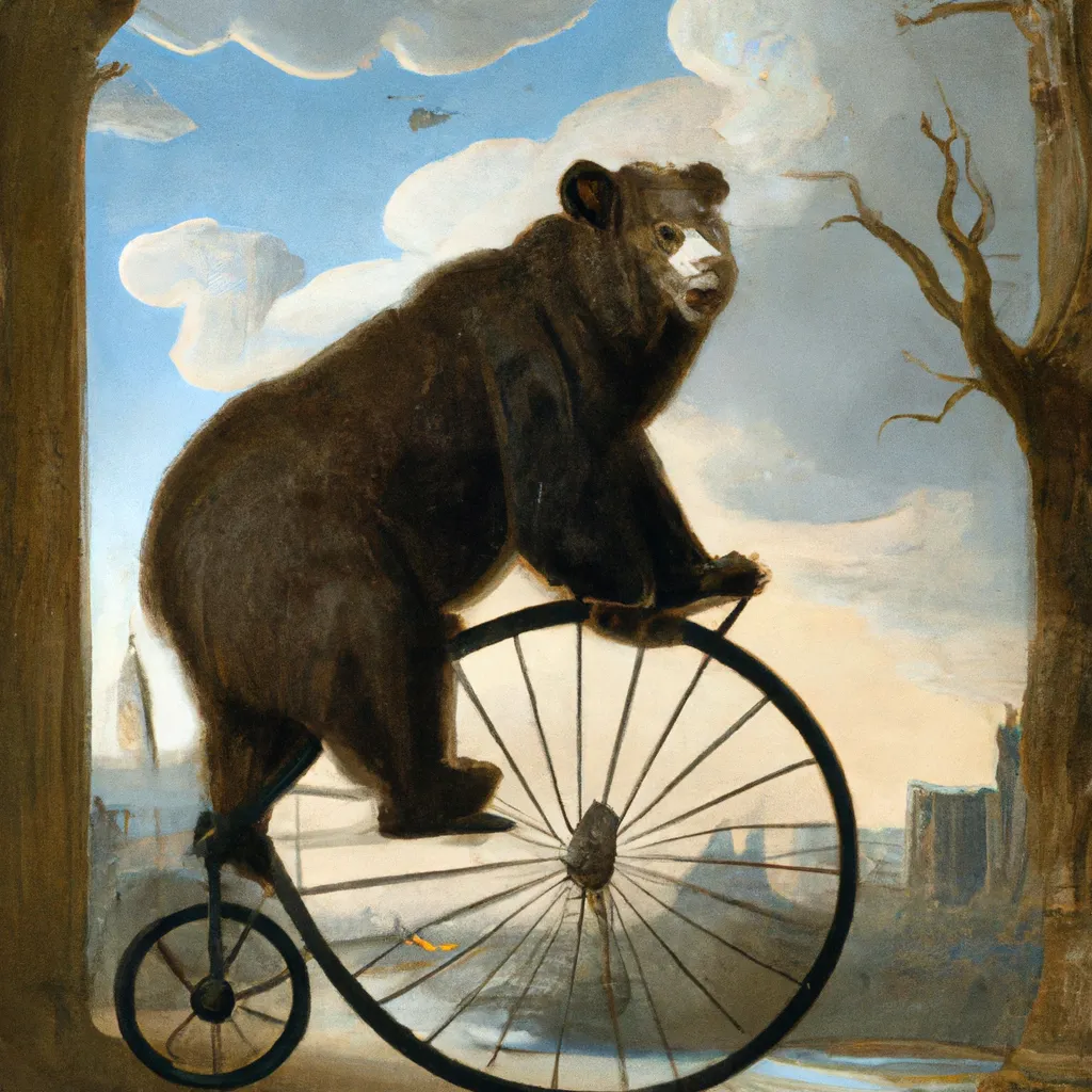 Prompt: Bear Riding a Penny Farthing in London, by Jacob van Ruisdael