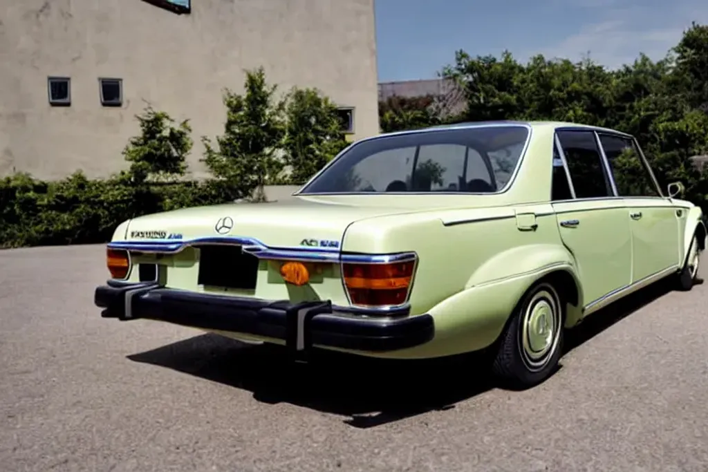 Prompt: 1973 Toyota Crown rear mixed with 1961 Mercedes-Benz W110 rear
