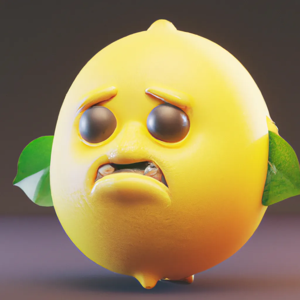 Prompt: a 3d octane render of a cute and adorable chubby lemon with extremely exaggerated facial expression and emotion, sticker illustration, cute and chibi 😃