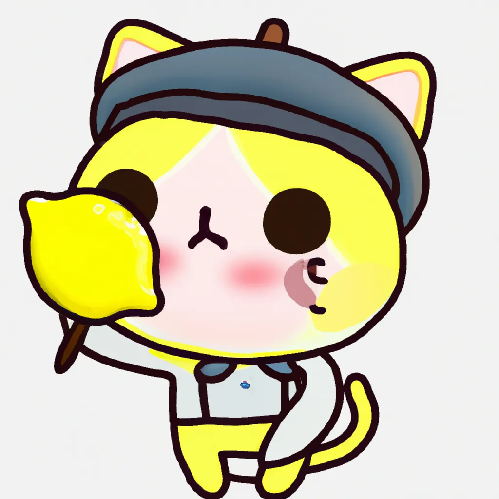 Prompt: Cute chibi  lemon cat wearing a cute lemon berets with kawaii face is painting a me a kawaii lemon man