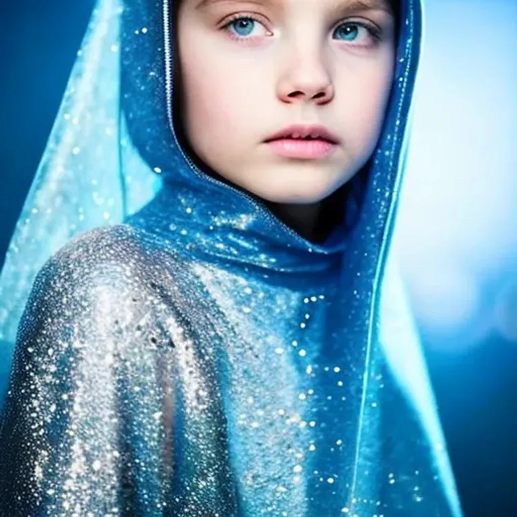 Prompt: cute beautiful {russian} child girl from another civilization and race, dressed in beautiful soft transparent silver clothing with geometric symbols, standing on the spaceship, Multidimensional reality, parallel worlds, closeup portrait with soft white and pink and soft blue light bokeh, {deep blue eyes with ultra details}, {deep blue eyes with light reflections}, {{{ultra high blue eyes render details}}}, {{{modest shy smile}}}, ultra-realistic soft lighting, {smooth soft skin}, sharp eyes, beautiful intricate {white hair}, natural color of lips, symmetrical face, anime wide blue eyes, soft lighting, cute smile, {eyes with reflection}, bright soft light from the behind, {5 fingers with ultra high details and render quality}