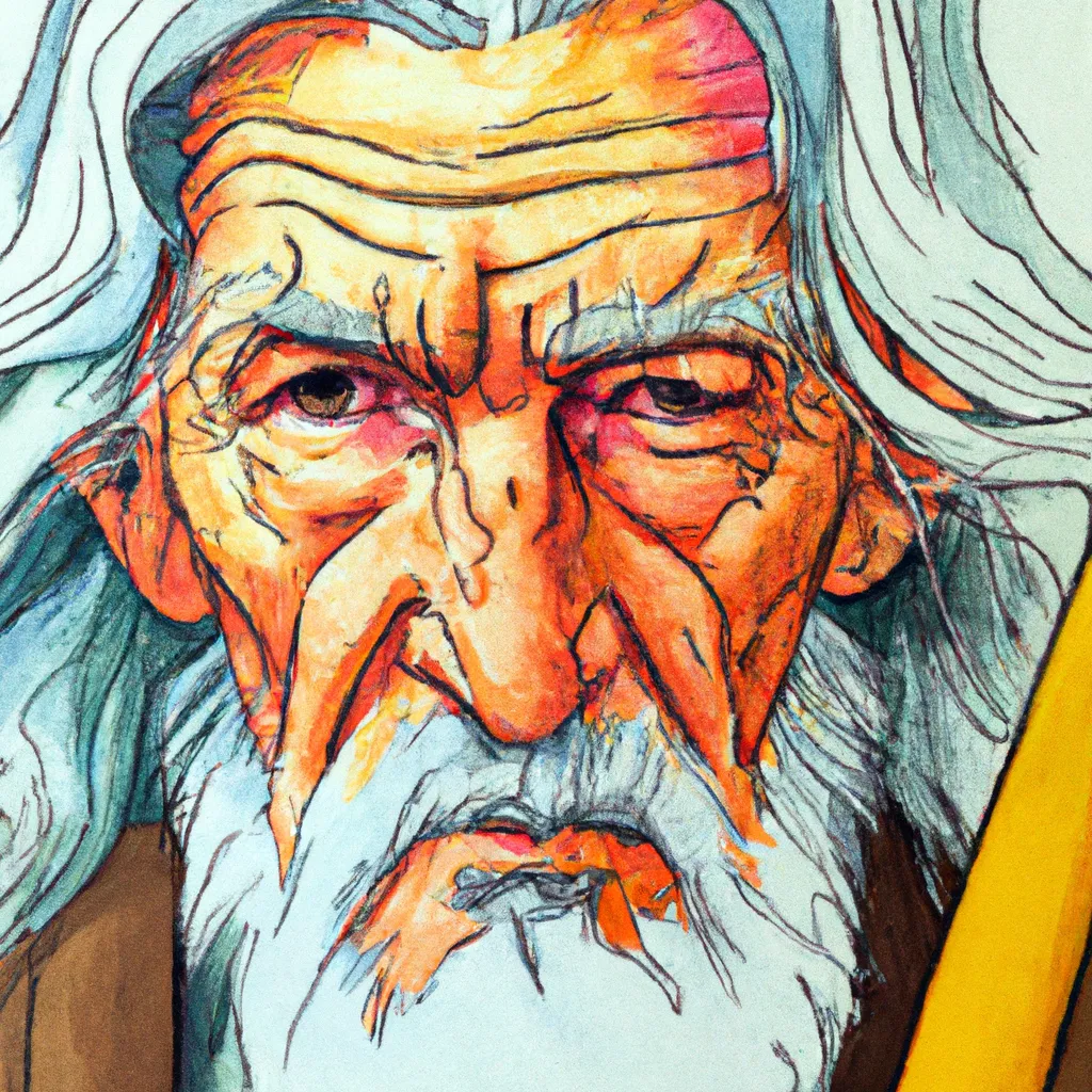 Prompt: a detailed portrait of Ian Mckellan as Gandalf, pen and water colors , bright colors by Moebius