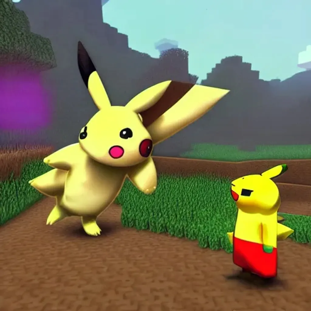 Prompt: Highly deatailed mine craft man killing Pikachu as a dragon