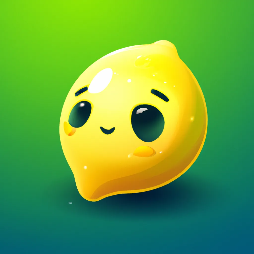 Prompt: A small cute baby lemon creature looking like a tennis ball. Cute, disney and pixar cartoon style. Realistic.