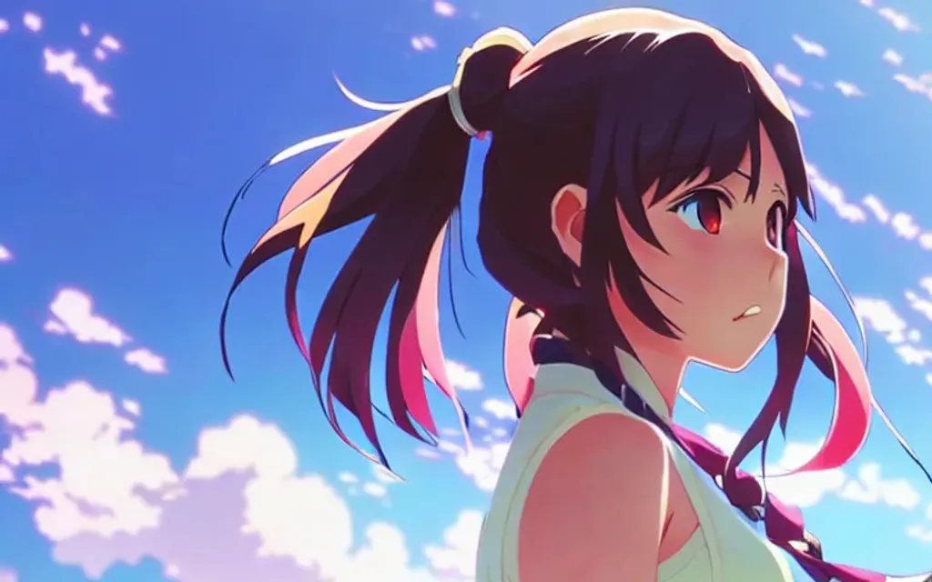 Prompt: a girl looking at the camera, half body composition,  epic composition, colorful, fine details, detailed face, beautiful, anime drawing, anime, masterpiece, award winning, art by makoto shinkai