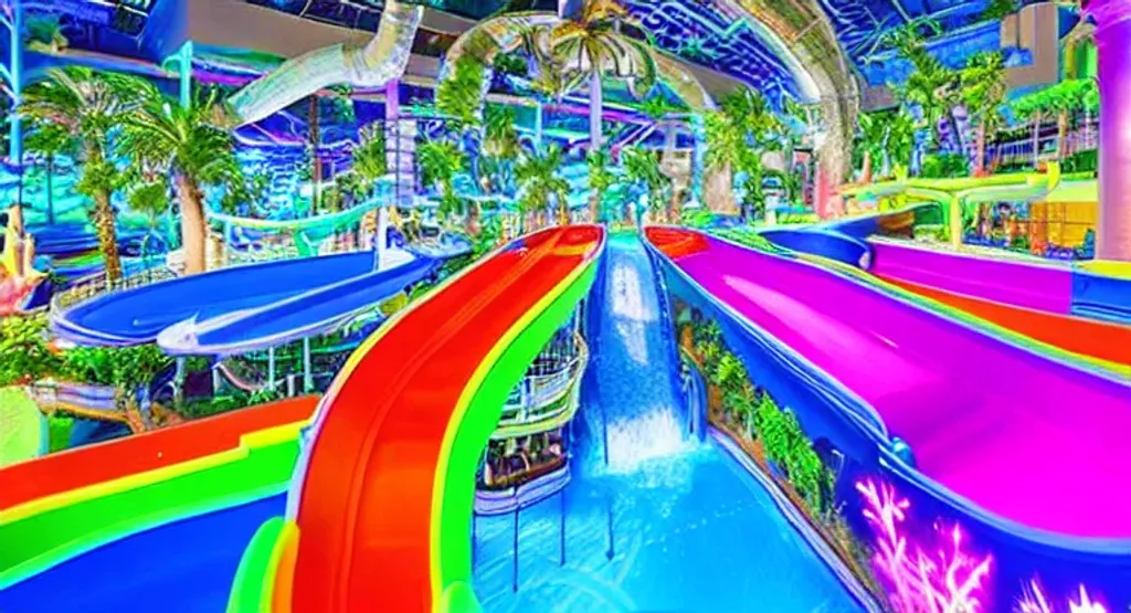 worlds largest indoor waterpark with rainbow slides,... | OpenArt