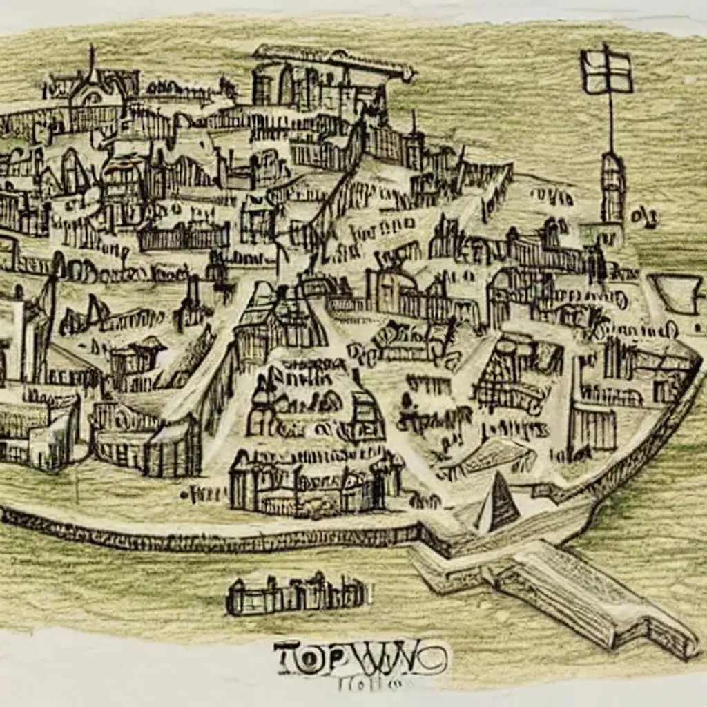 sketch of a map of large medieval city, topdown, han... | OpenArt
