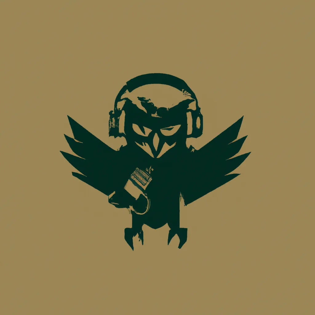 Prompt: fullbody Great horned owl with headphones, minimalist logo design, Dribble, Behance