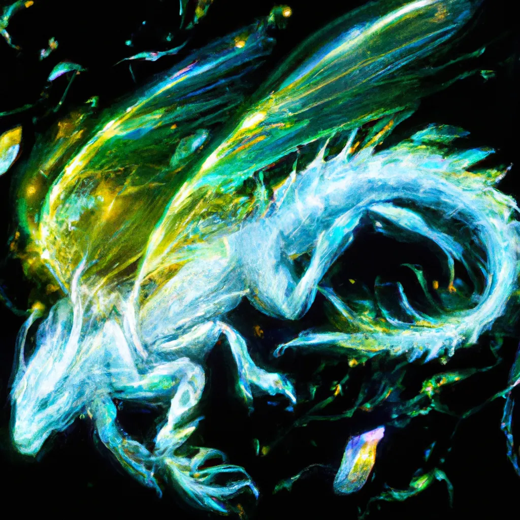 Opal colored iridescent pearlescent Dragon flying in... OpenArt