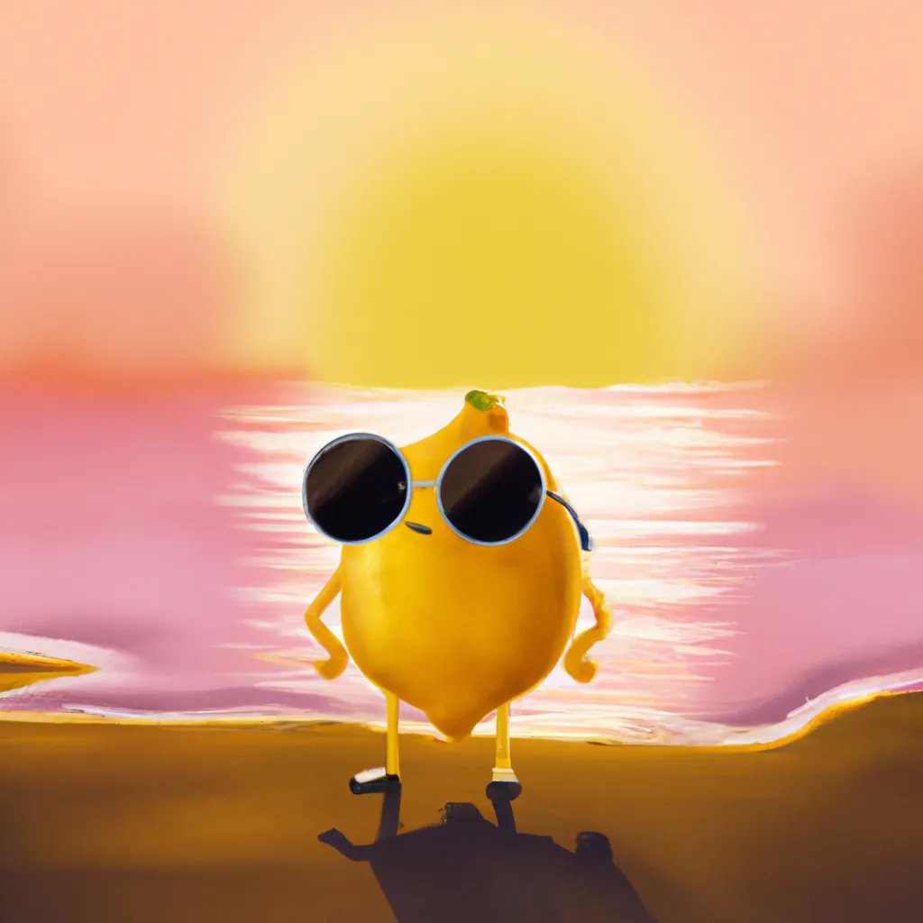 a mystical kawaii lemon wearing sunglasses on a suns... | OpenArt