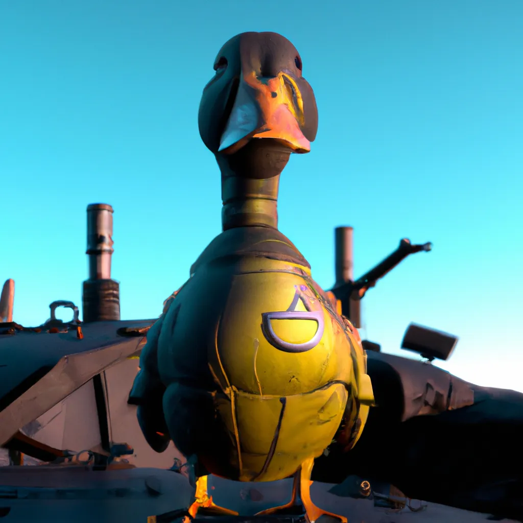 Prompt: Hyperrealistic Portrait of Anthropomorphic Cyber Soldier Duck wearing power armour standing on a wrecked spaceship at a alien planet, unreal engine 5, ray tracing x, high quality cqi, extremely detailed, cinematic, trending in artstation, HD, HQ, sharp focus, blender, cinema 4d,