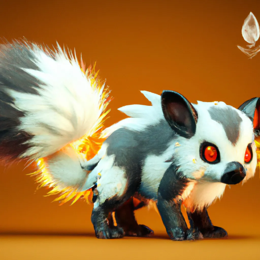 Prompt: skunk pokemon, spotted skunk, fire and ghost type pokemon, cute, cute ghost, mascot, starter, like eevee, like flareon, ken sugimori style, pokemon design, pokemon concept, fakemon, new pokemon, trending online, perfect composition, beautiful detailed intricate insanely detailed octane render trending on artstation, 8 k artistic photography, photorealistic concept art, soft natural volumetric cinematic perfect light, chiaroscuro, award - winning photograph, masterpiece, oil on canvas, raphael, caravaggio, greg rutkowski, beeple, beksinski, giger