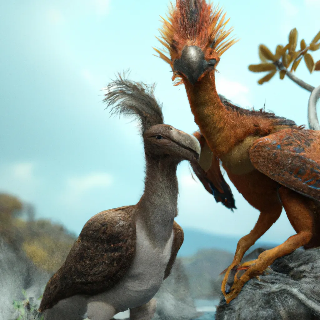 Prompt: The giant Archaeopteryx and Corvid and Hoatzin chimera from the pre-historic era, in its habitat.  speculative evolution. Highly realistic accurate anatomical CGI representation, transitional features with birds, amazing colors and patterns on its feathers, hyperrealistic, ZBrush sculpt