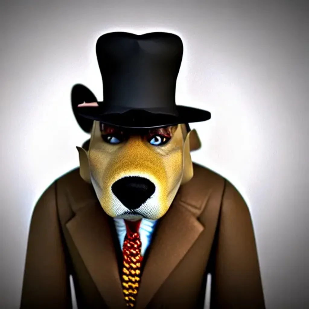 Prompt: Sly politician action figure anthro furry dog  in suit and a tie and a hat, sitting, smoking, face and shoulders only, steampunk, 3d octane render 