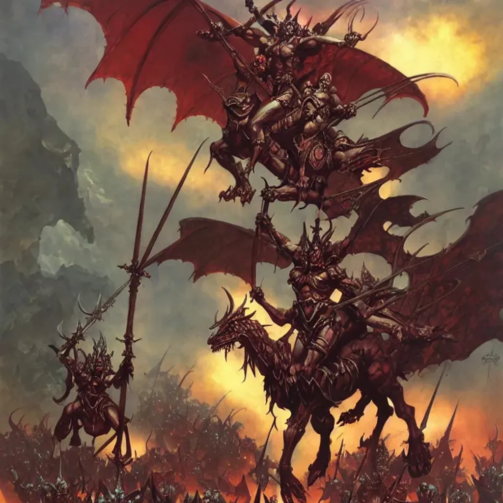 Armored demonettes of Slaanesh riding a chariot, dem... | OpenArt