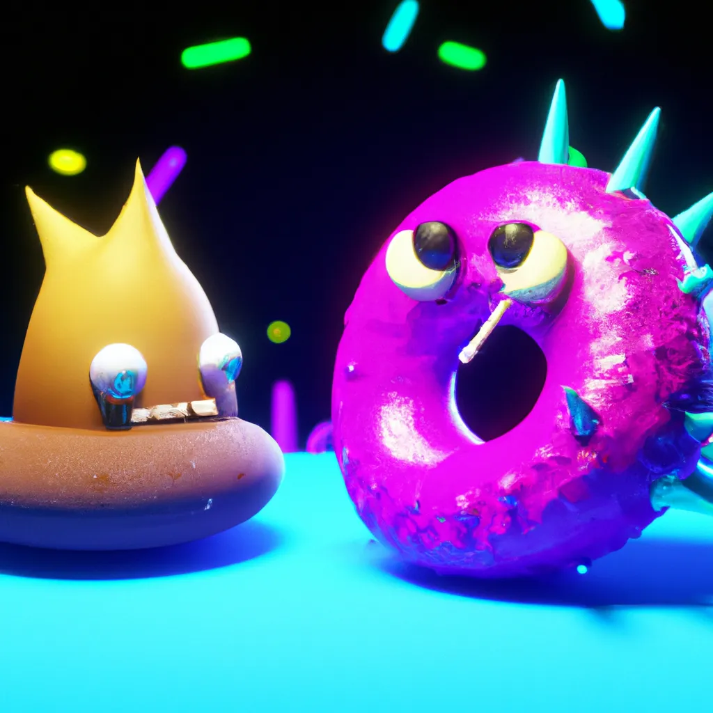 Prompt: Cute Donut monster is angry with her wife, bioluminescent, sharp focus, cinematic, extremely detailed, smooth, cute 4d rendered, trending in artstation