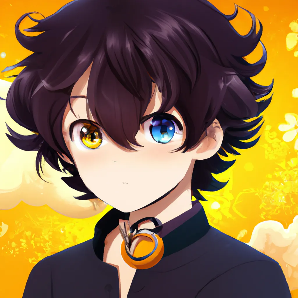 Prompt: cute anime boy, soft, shy, short boyish hair, wavy black fluffy hair, big amber eyes, orange eyes, detailed eyes, dog collar, cute!!, kawaii, kyoto animation, free anime, anime, animated, character design, character concept, trending online, 2010s anime, key visual, saturated, high quality, 8k, by Ryota, Rimmu, Ayumi, Kantoku, fantasy outfit, dog collar, a 70mm portrait, iso 100, focus mode, f/100, smiling brightly, waist up photo, locs, blasian, perfect composition, beautiful detailed intricate insanely detailed octane render trending on artstation, 8 k artistic photography, photorealistic concept art, soft natural volumetric cinematic perfect light, chiaroscuro, award - winning photograph, masterpiece, oil on canvas, raphael, caravaggio, greg rutkowski, beeple, beksinski, giger