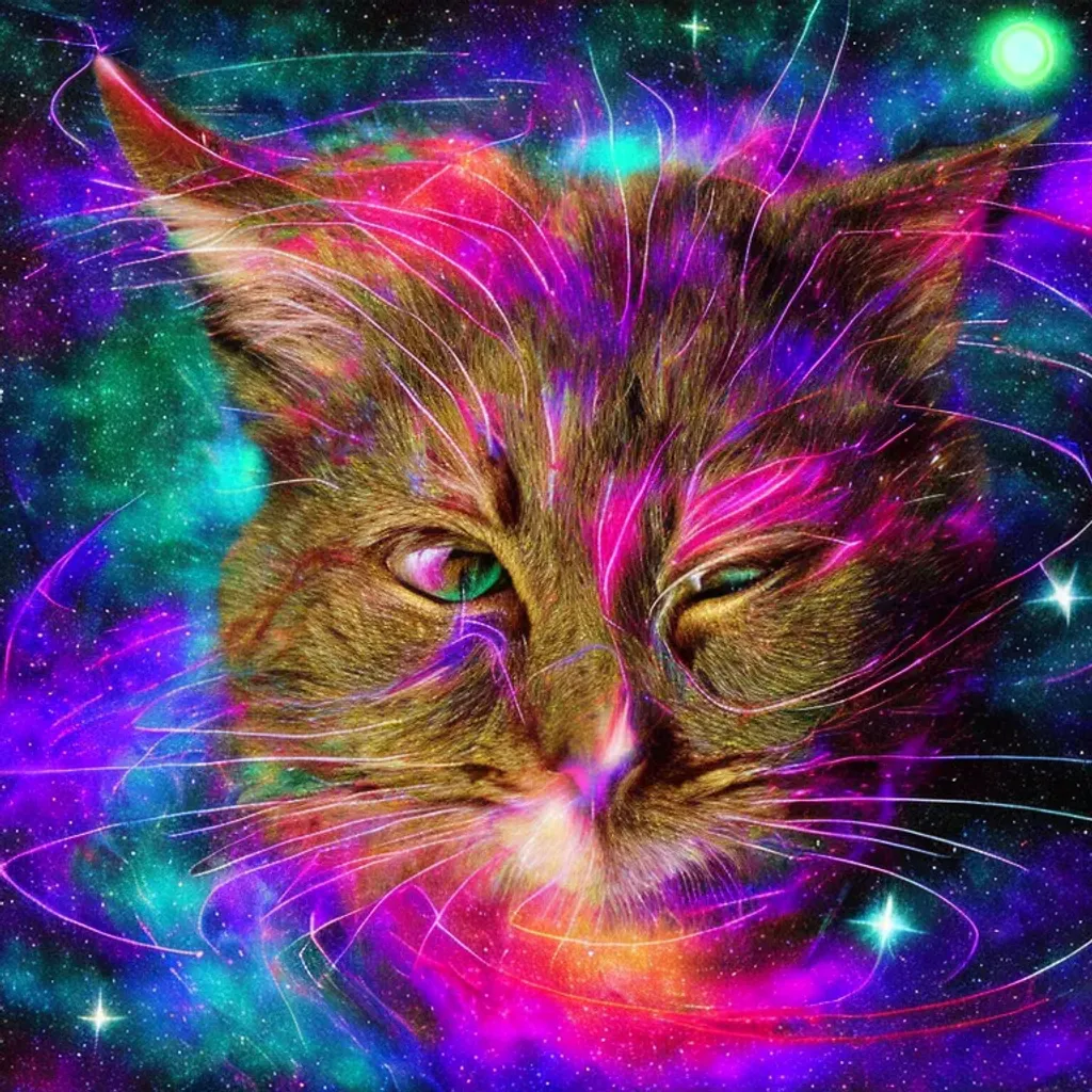 Prompt: tabby cat unreal surreal feline hallucinogenic trippy space planets stars orbit laser god godcat demiurge allmighty cat