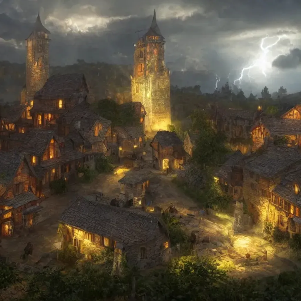 Prompt: extremely detailed, 8k, concept art, 
friendly Fantasy medieval village , good atmosphere , volumetric lightning , sun , rainbow on a sky 