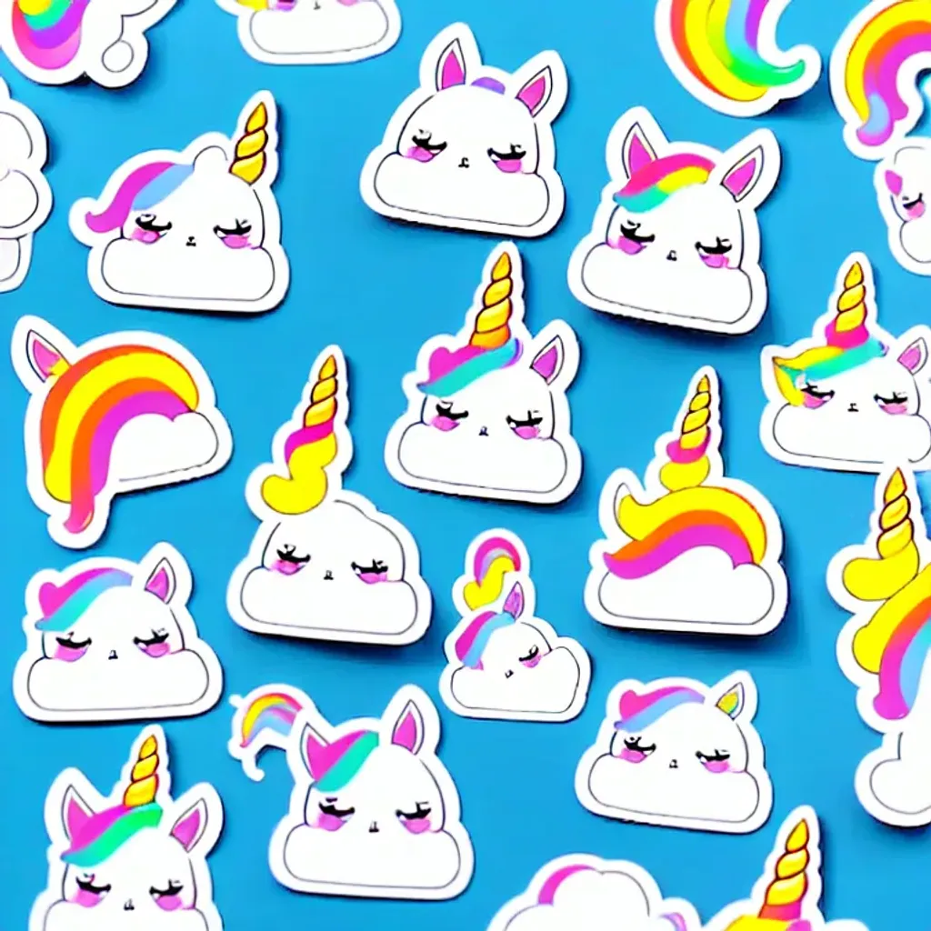 Prompt: Die-cut sticker, Cute kawaii unicorn sticker, white background, illustration minimalism, vector, pastel colors