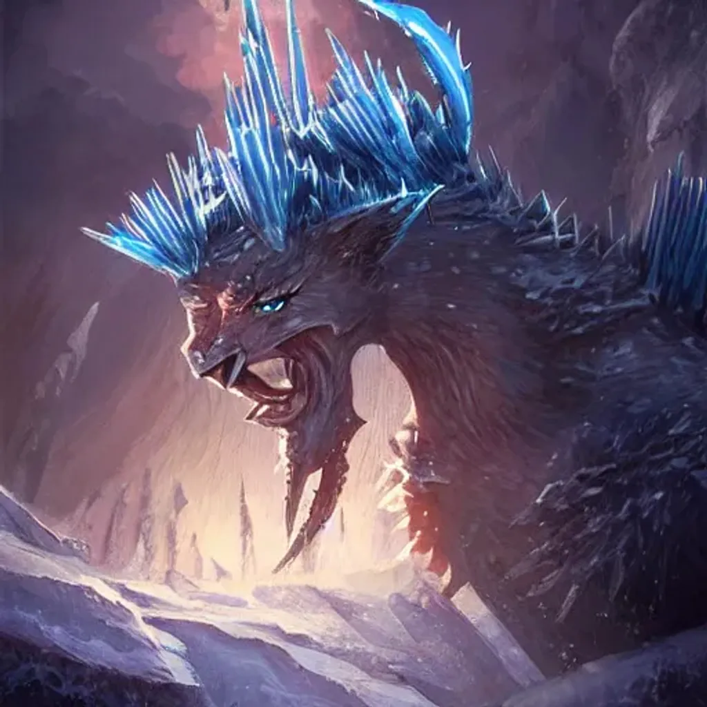 Prompt: cold portrait of pointy ice crystal spikes rising from the ground, epic fantasy style, in the style of Greg Rutkowski, hearthstone artwork