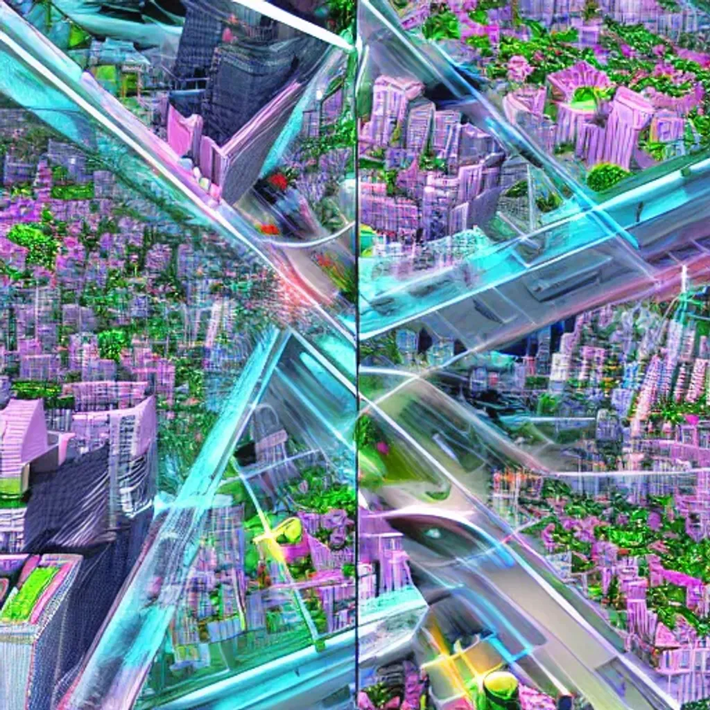 Prompt: city vaporwave realistic 3D low angle shot collage