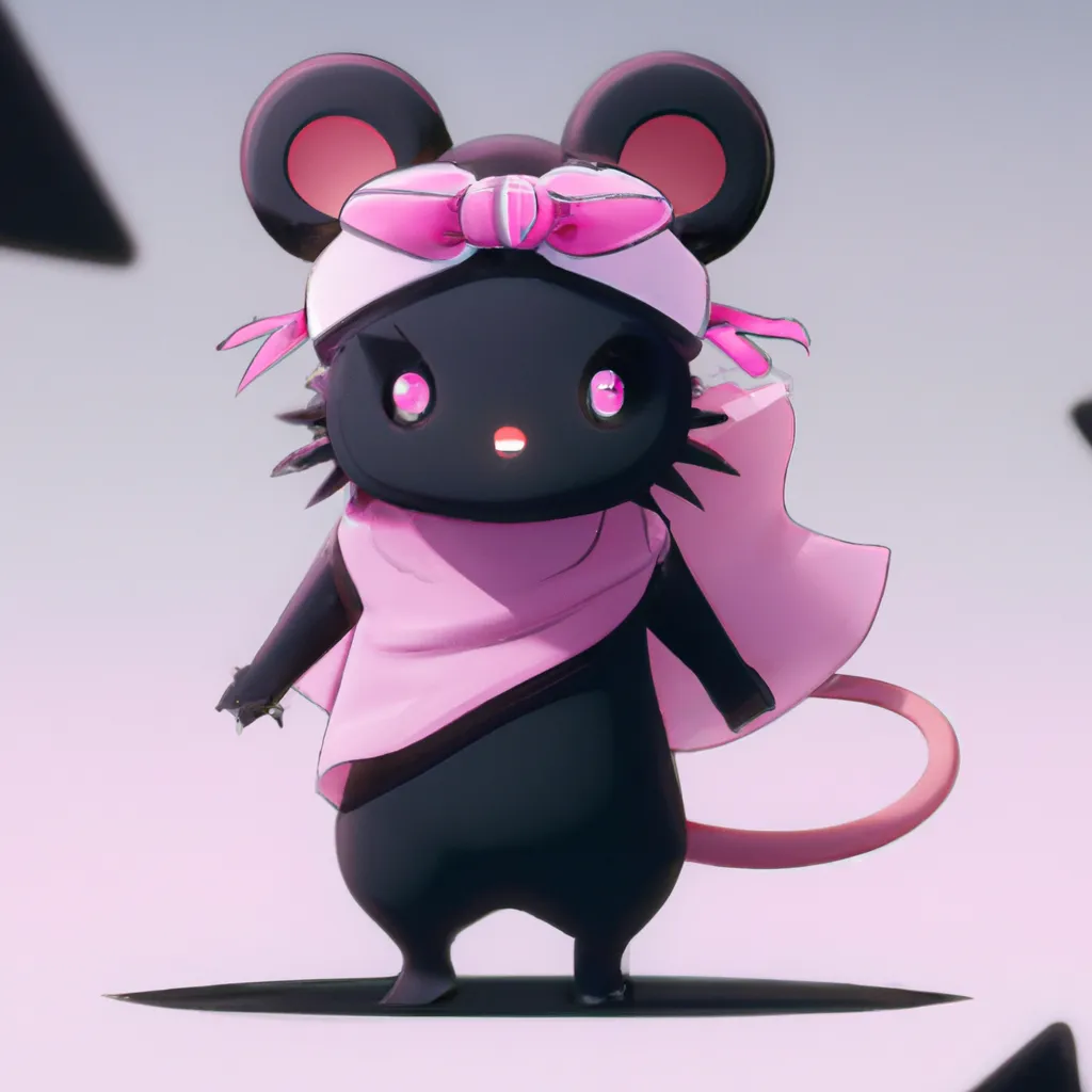 Prompt: anime key visual cute adorable black rat wearing a pink bandana, posing, minimalistic, cute and chibi, adorable, shot by Akiyoshi Hongo, official media