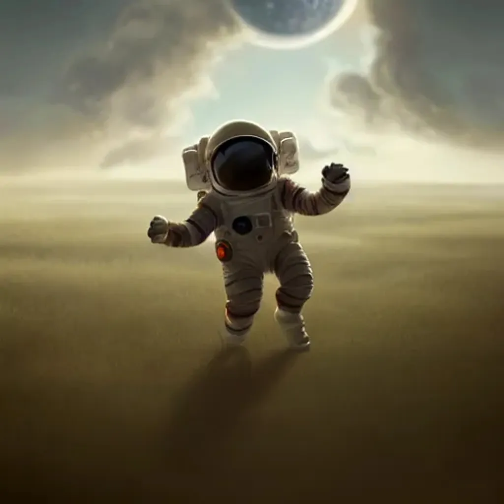 Prompt: cute astronaut puppy sprinting across beautiful landscape of an alien planet, (((cute happy puppy))) wearing astronaut suit with face visible, deep colors, hyperdetailed cinematic masterpiece by greg rutkowski, trending on artstation, centered, in frame, (((perfect composition))), detailed textures
