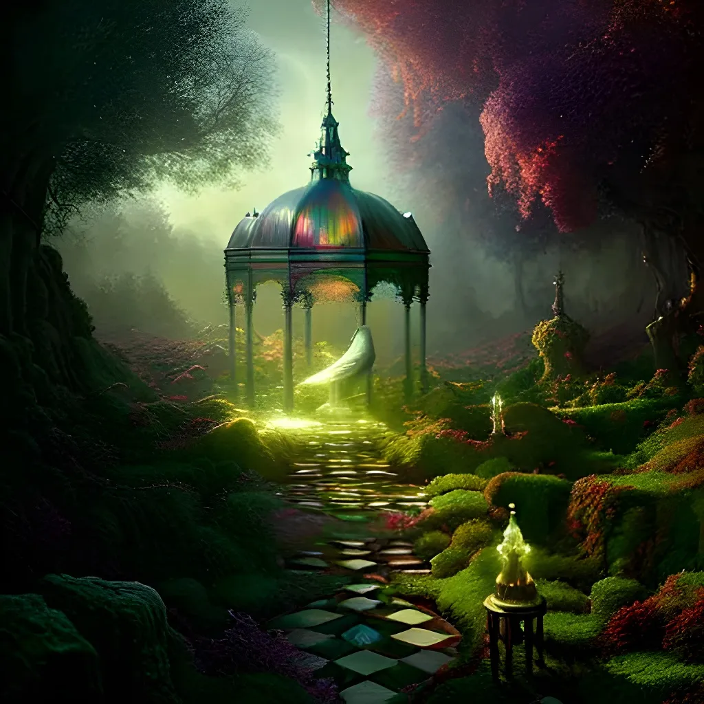 Prompt: Enchanted Garden 64k resolution ultrahd holographic astral cosmic digital painting by Michal Karcz and Grzegorz Rutkowski Epic cinematic brilliant stunning intricate atmospheric maximalist meticulously detailed photorealistic digital painting 