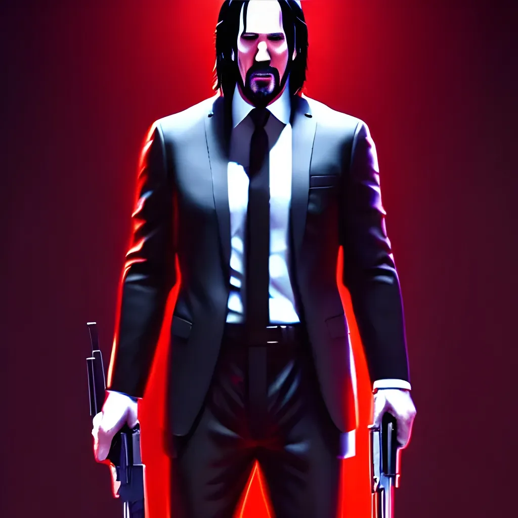 painting of of john wick dual wielding pistols in th... | OpenArt