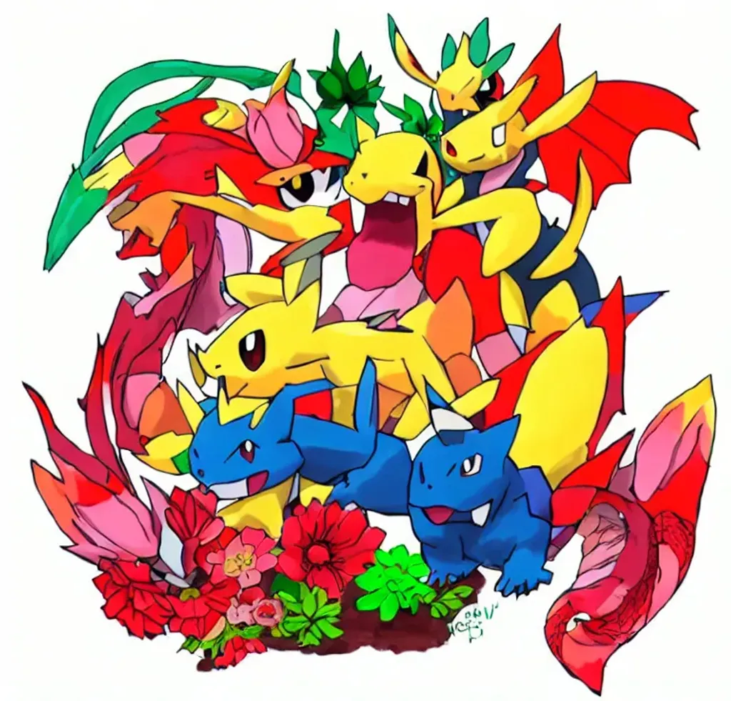 Prompt: Pokemon, flowers, colours, dragons, arctic