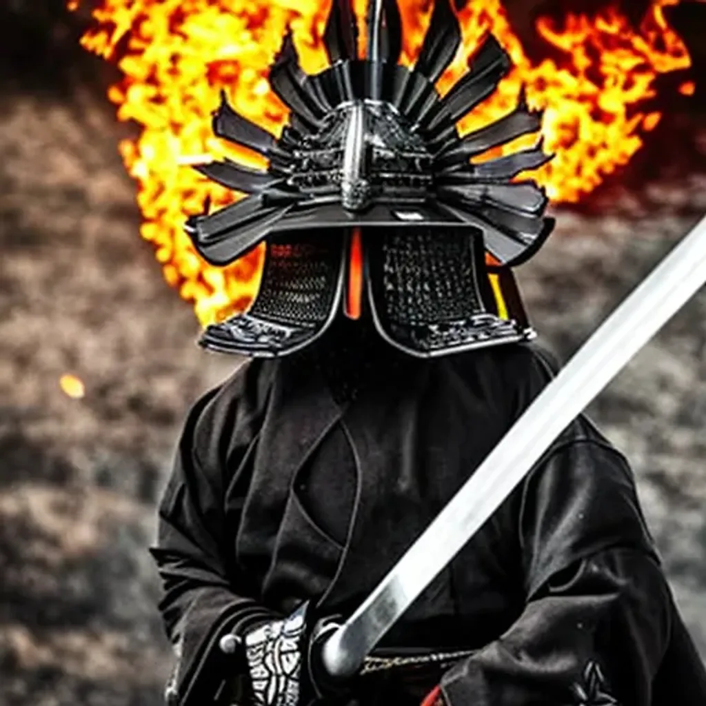 Prompt: samurai with flaming sword