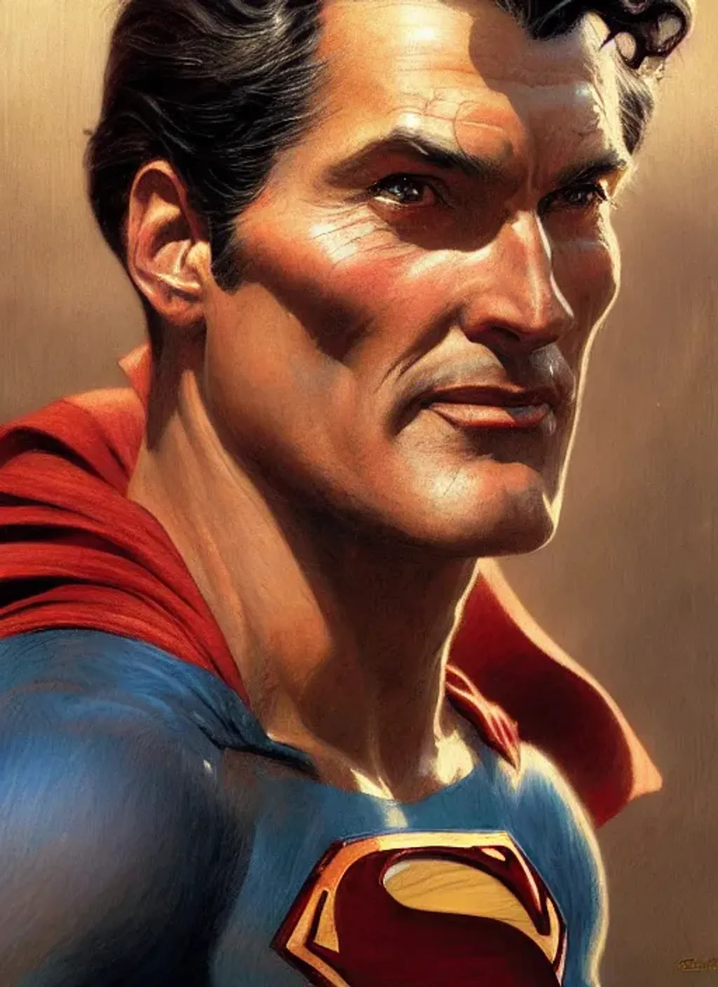 Prompt: old superman, stubble, highly detailed painting by gaston bussiere, craig mullins, j. c. leyendecker 8 k