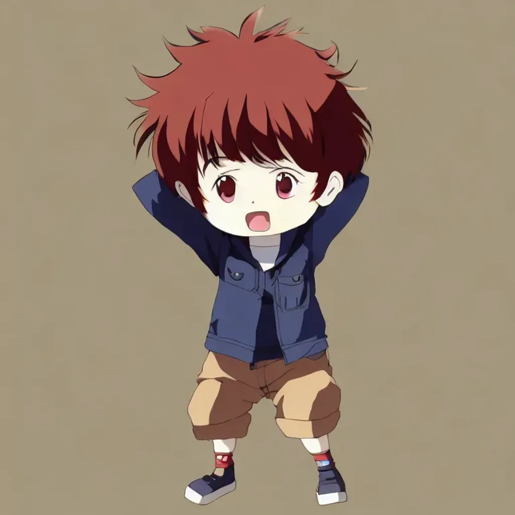 3D cute Anime Chibi Style boy character isolated on red background