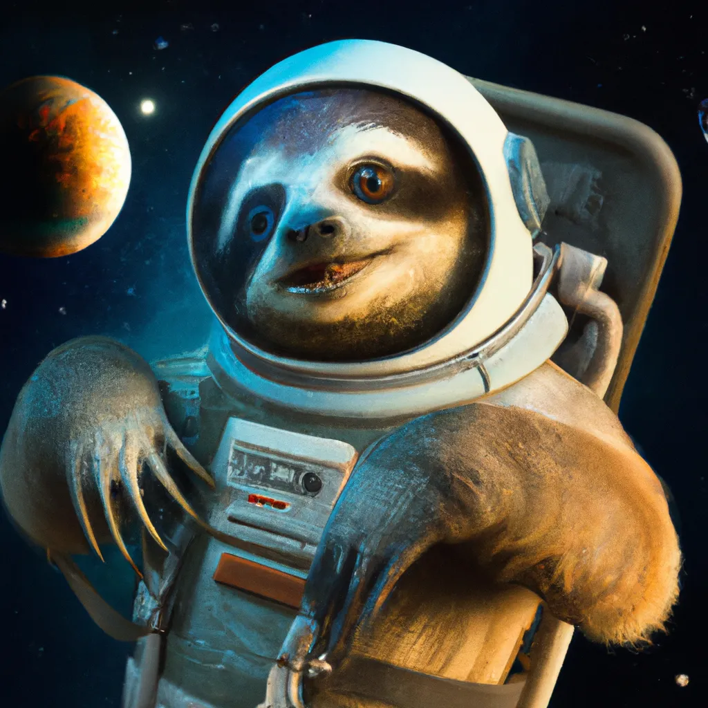 Prompt: portrait of cute sloth in space suit reaching a galaxy, 3D render