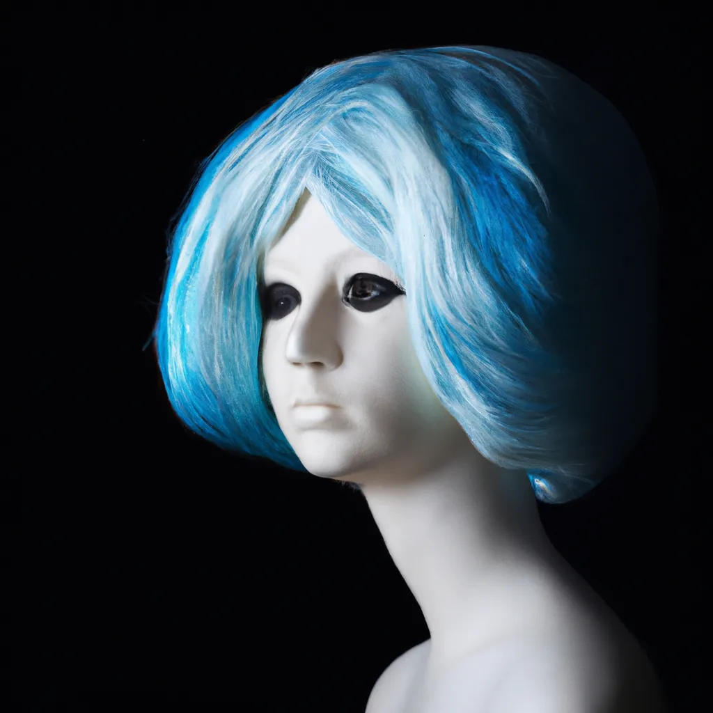 Prompt: Woman with blue hair made of porcelain