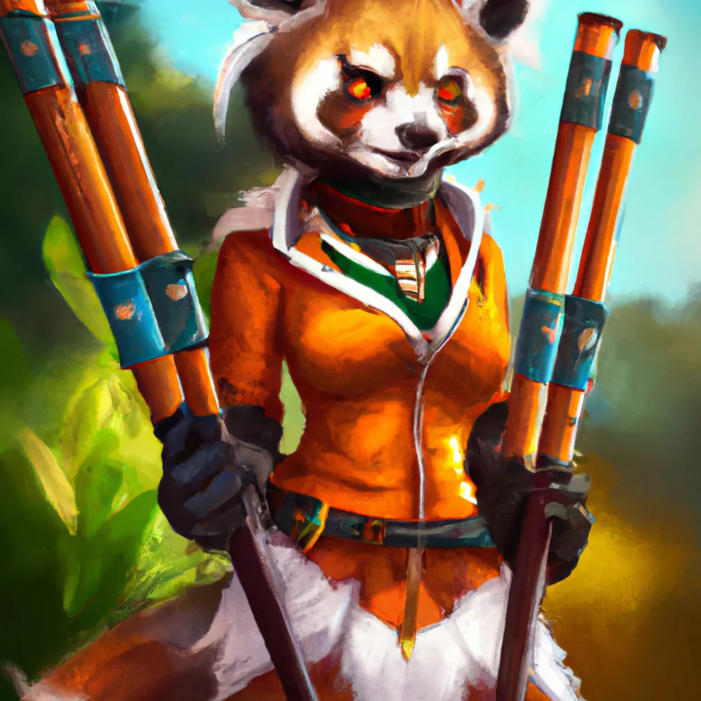 Prompt:  Anthro red pandaren warrior furry Pandaren female monk trending on artstation, character