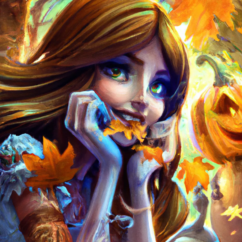 Prompt: Detailed hyper realistic ultra realistic sharp clear digital airbrush by Anna Dittmann, preston blair, Tom Bagshaw, eyvind earle, tim Burton, Gil Elvgren. Movie still cinematic poster of A Scary Haunted Horror spooky ghost woman in a autumn landscape. Desire love ghosts friendship blessings femininity strength healing ecology pumpkins lillies magic steampunk  robots. Playing Hide and seek.