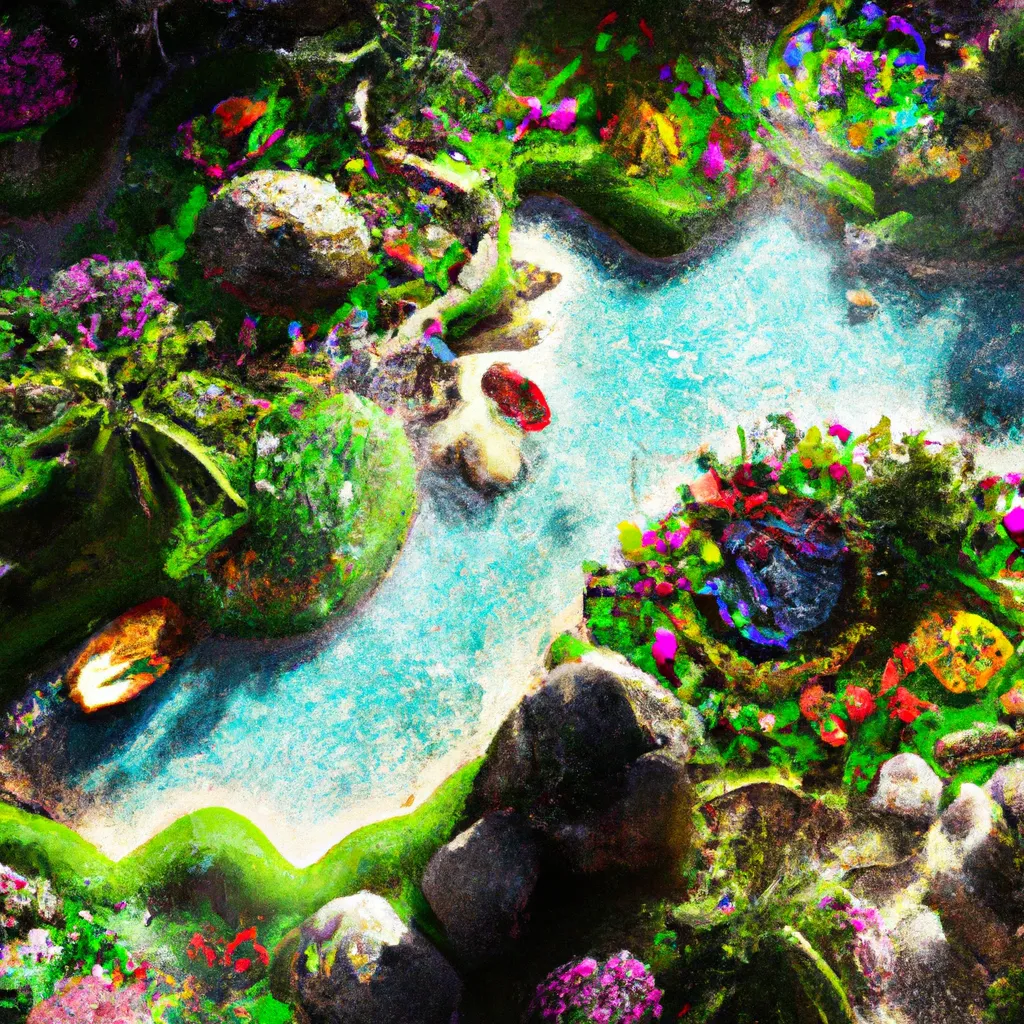 Prompt: Hyperrealistic Garden of Paradise, the last remaining nature area in the virus-spread decaying world, top view, digital art, 3D, blender and unreal engine 5 rendered, Rays of Shimmering Light, Cinematic Lighting, Ray Tracing Reflections, insanely detailed, trending in artstation, Cinematic, Colorful, ornate