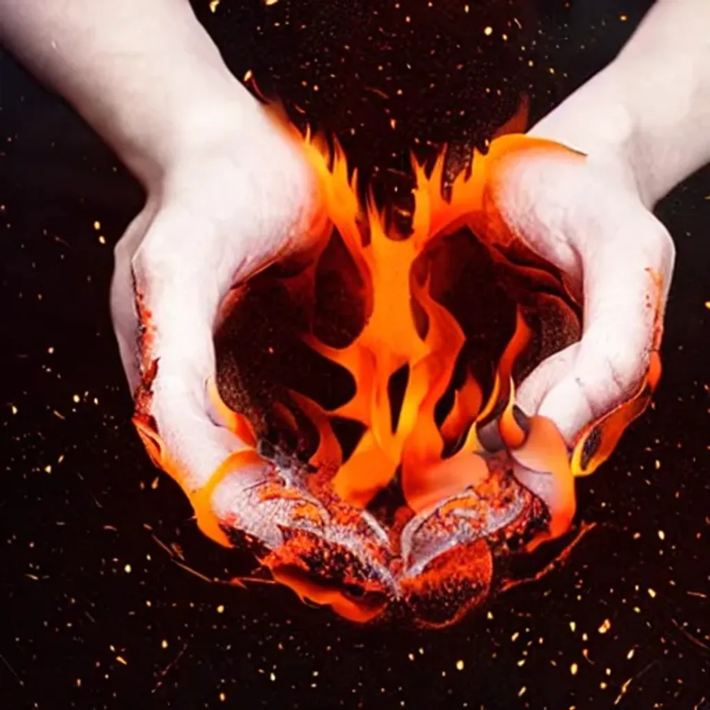 Prompt: Embers hand burn