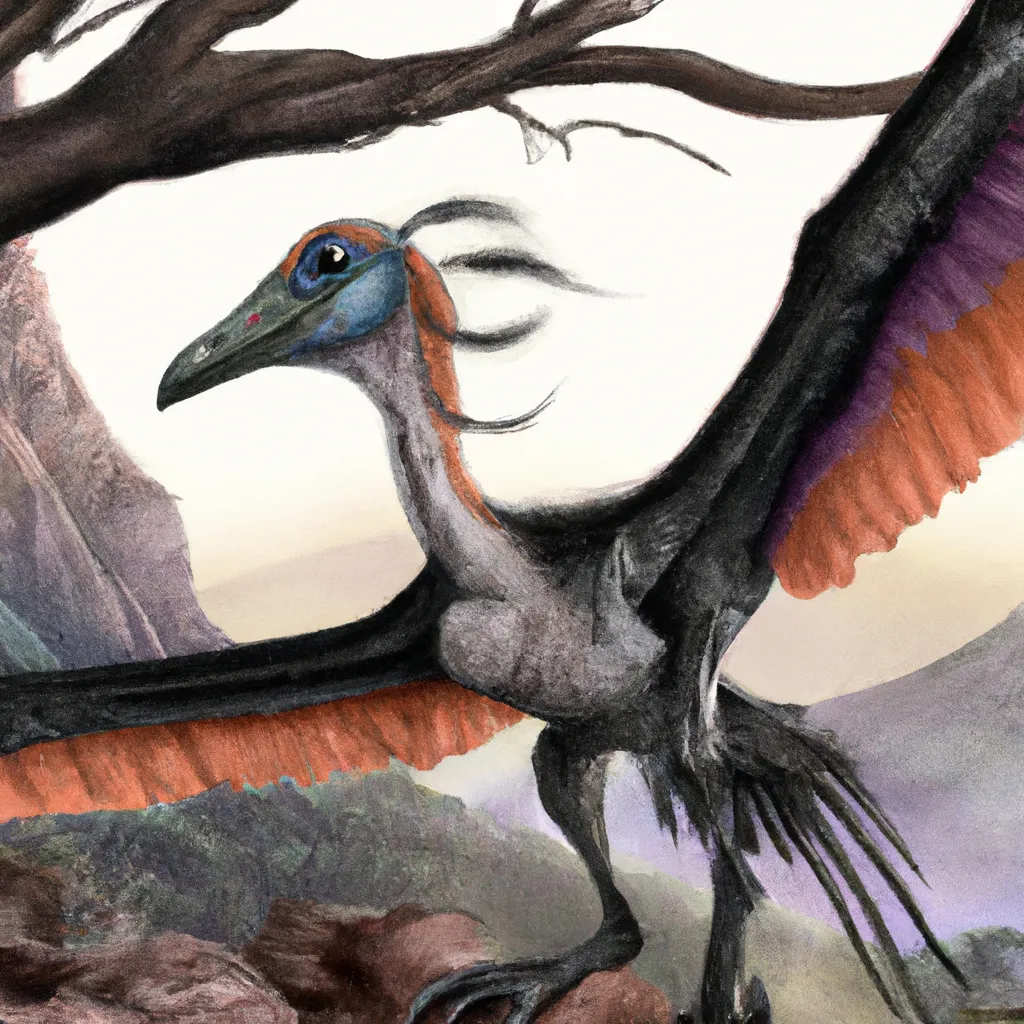 Prompt: The muscle structure of the giant Archaeopteryx Corvus cymera from pre-historic era, in its habitat. Full shot, speculative evolution. Highly realistic accurate anatomical illustration, transitional features with birds, amazing colors and patterns on its feathers, hyperrealistic 