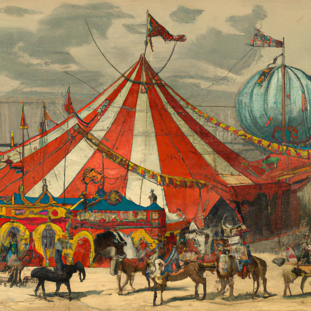 Prompt: Circus, 1880, London, Kanou-style